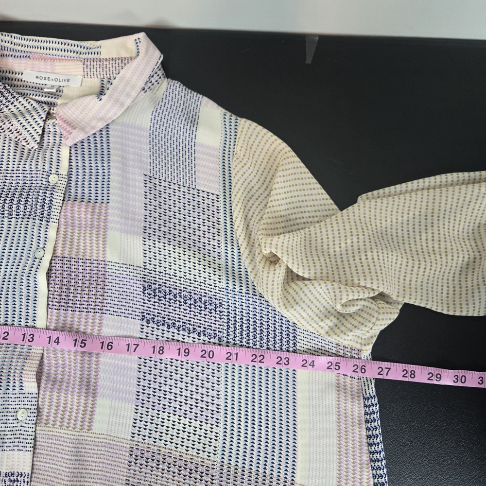 Rose & Olive Womens Geometric Button Up Top 2X Pastel 3/4 Sleeve Office Career - Picture 7 of 8
